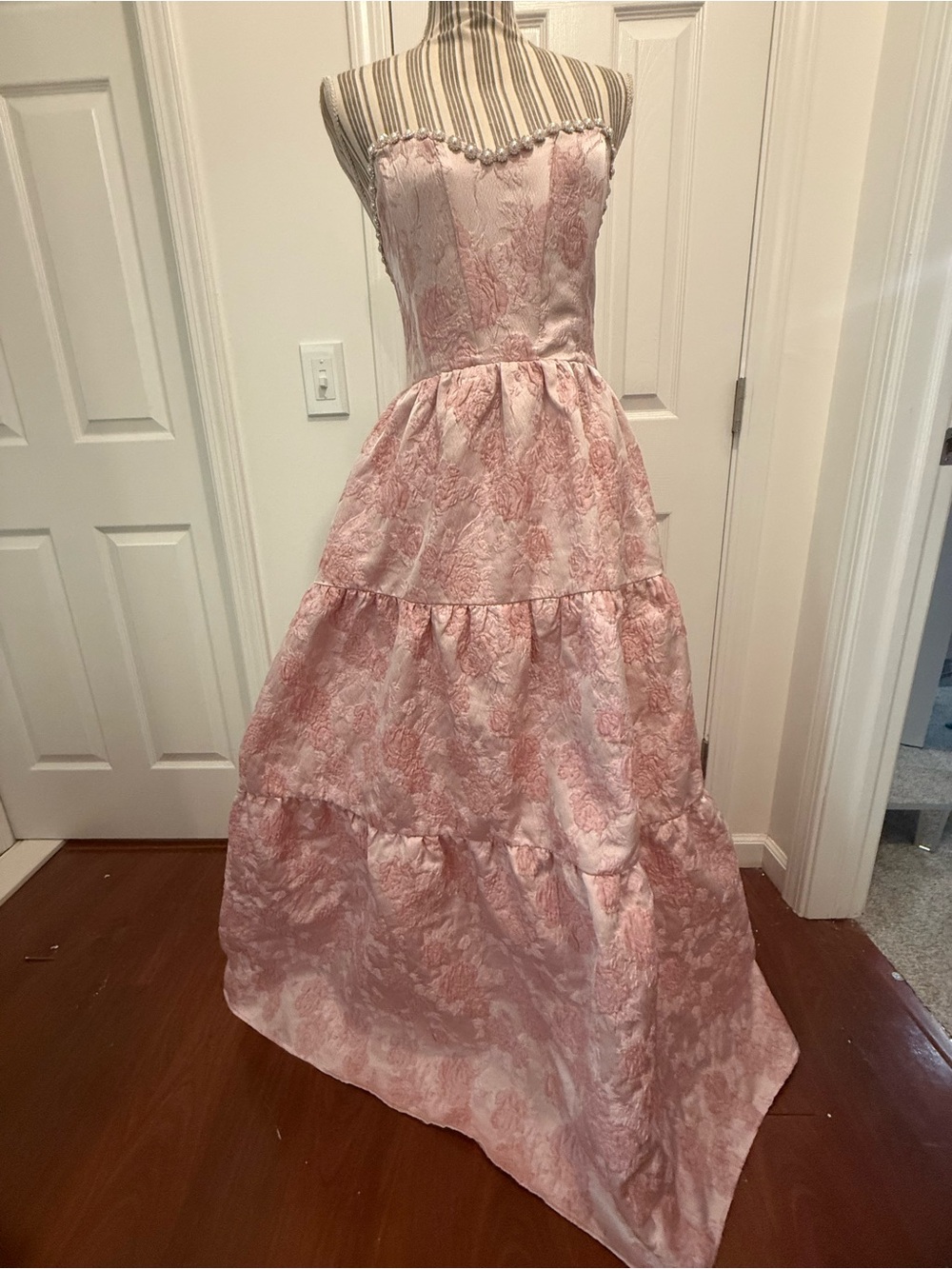 Altar'd State Pink Floral Strapless Maxi Gown